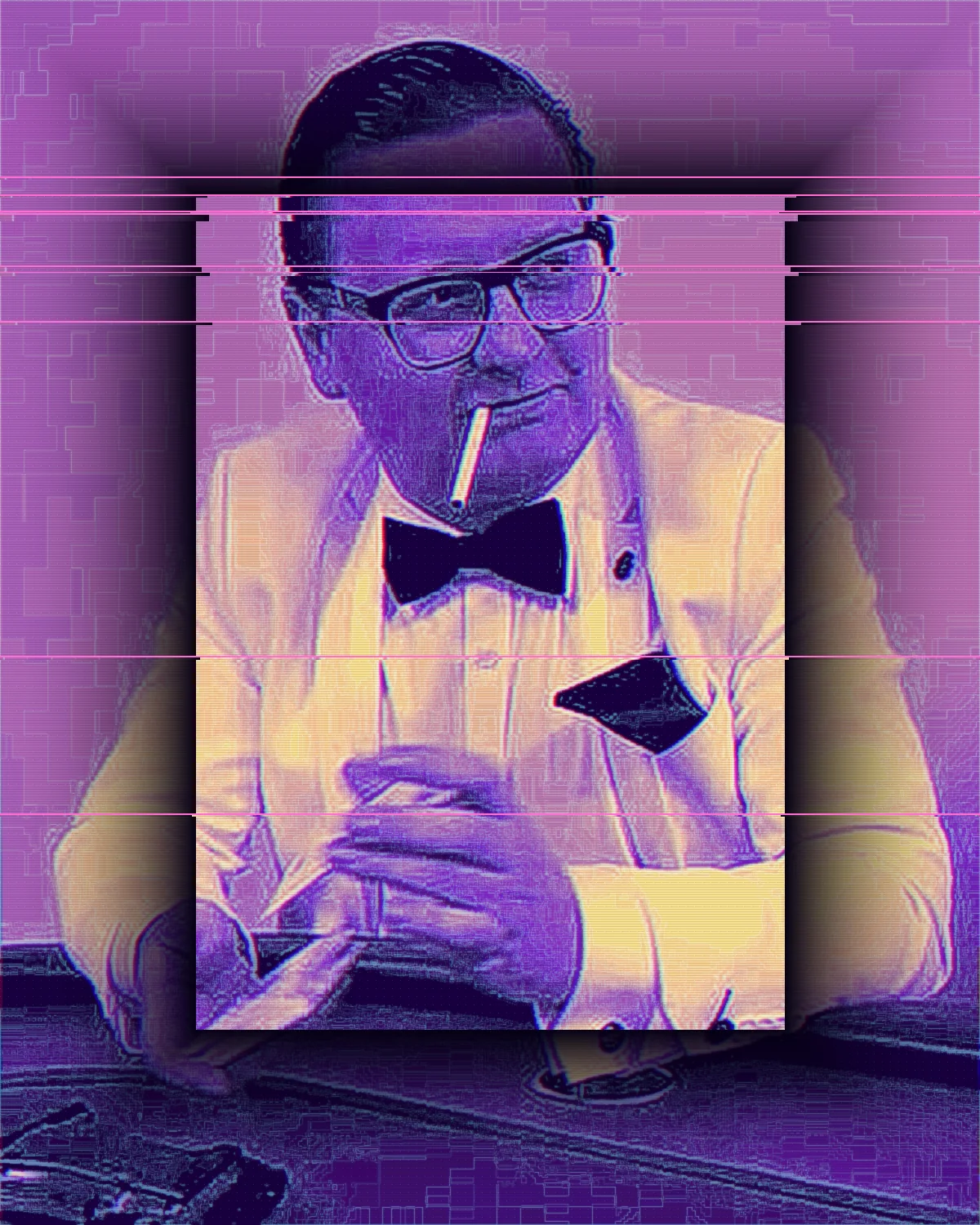 Stylized portrait of NRBCK in neon raster treatment